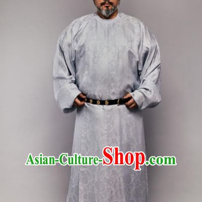 China Ancient Tang Dynasty Elderly Male Historical Clothing Grey Silk Robe Garment and Hat