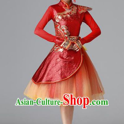 Chinese Modern Dance Garment Costume Spring Festival Gala Opening Dance Red Short Dress Drum Dance Clothing