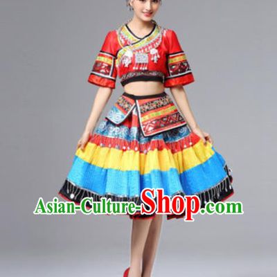 Chinese Hmong Ethnic Folk Dance Garment Clothing Miao Nationality Stage Performance Dress Outfits
