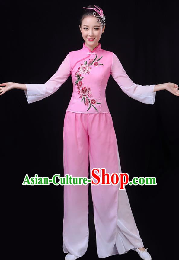 China Fan Dance Group Dance Garment Yangko Dance Pink Outfits Folk Dance Clothing