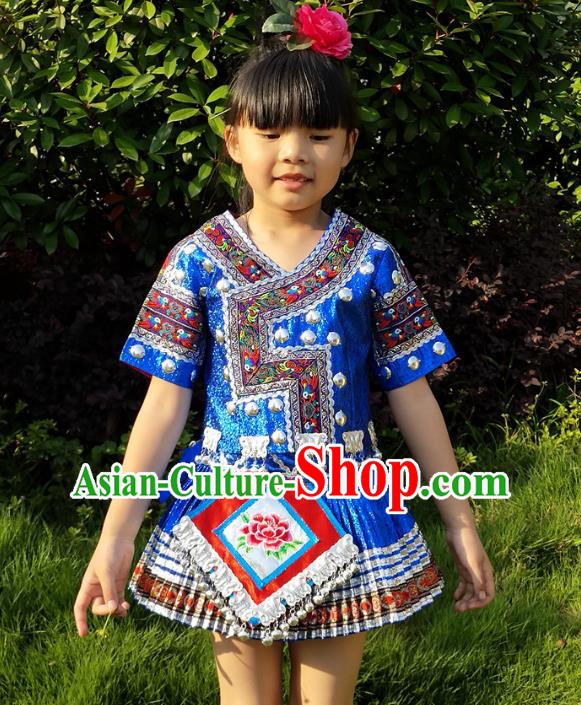 Chinese Xiangxi Ethnic Garment Costumes Traditional Miao Nationality Girls Blue Outfits Clothing Chinese Xiangxi Ethnic Garment Costumes Traditional Miao Nationality Girls Blue Outfits Clothing