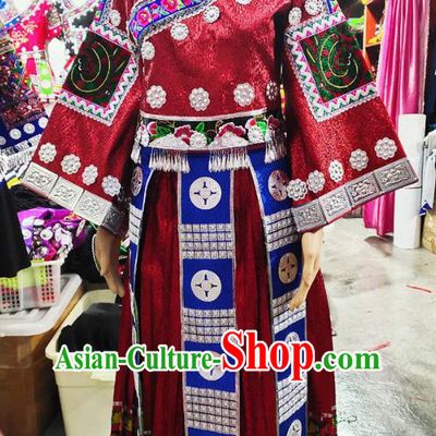 Chinese Miao Nationality Performance Dress Clothing Xiangxi Minority Outfits Hmong Ethnic Folk Dance Garment
