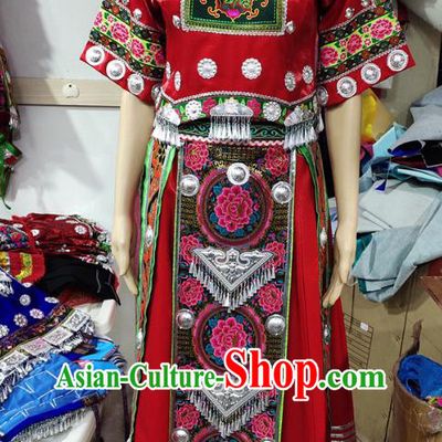 Chinese Hmong Ethnic Folk Dance Garment Miao Nationality Performance Dress Clothing Xiangxi Minority Outfits