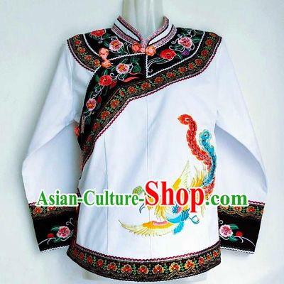 Chinese Ethnic Garment Guizhou Minority Top Wear Bouyei Nationality Embroidered Phoenix White Blouse