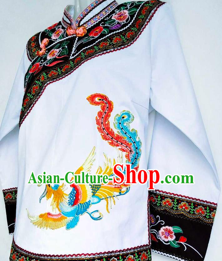 Chinese Ethnic Garment Guizhou Minority Top Wear Bouyei Nationality Embroidered Phoenix White Blouse