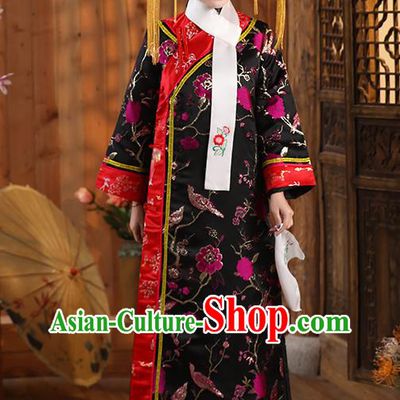 China Ancient Imperial Concubine Embroidered Dress Traditional Qing Dynasty Court Woman Historical Garment Clothing and Headdress Complete Set