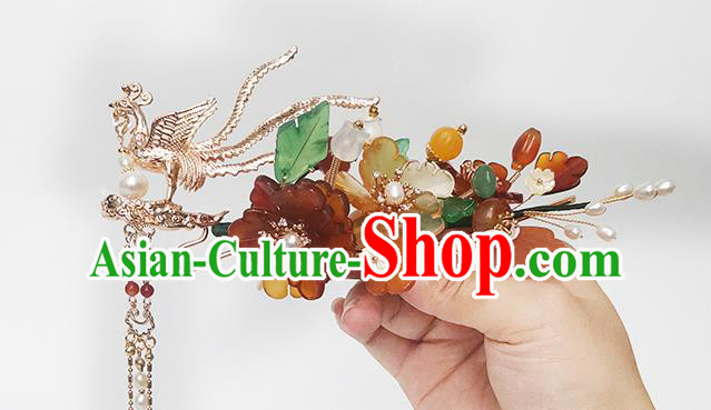 Chinese Ancient Empress Red Peony Hairpin Traditional Song Dynasty Golden Phoenix Tassel Hair Stick Chinese Ancient Empress Red Peony Hairpin Traditional Song Dynasty Golden Phoenix Tassel Hair Stick