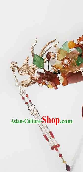 Chinese Ancient Empress Red Peony Hairpin Traditional Song Dynasty Golden Phoenix Tassel Hair Stick Chinese Ancient Empress Red Peony Hairpin Traditional Song Dynasty Golden Phoenix Tassel Hair Stick