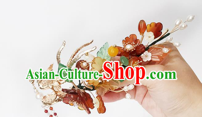 Chinese Ancient Empress Red Peony Hairpin Traditional Song Dynasty Golden Phoenix Tassel Hair Stick Chinese Ancient Empress Red Peony Hairpin Traditional Song Dynasty Golden Phoenix Tassel Hair Stick