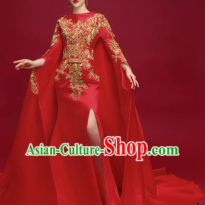 China Compere Cape Dress Stage Show Clothing Catwalks Full Dress Embroidered Wedding Garment