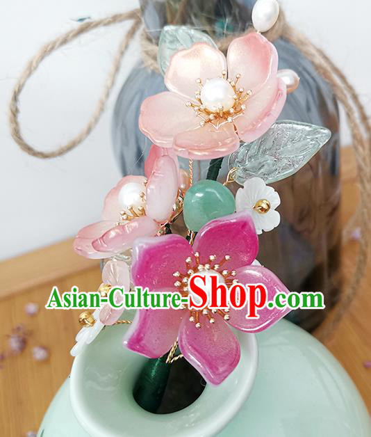 Chinese Ancient Palace Lady Pearls Hairpin Traditional Ming Dynasty Pink Begonia Hair Stick Chinese Ancient Palace Lady Pearls Hairpin Traditional Ming Dynasty Pink Begonia Hair Stick