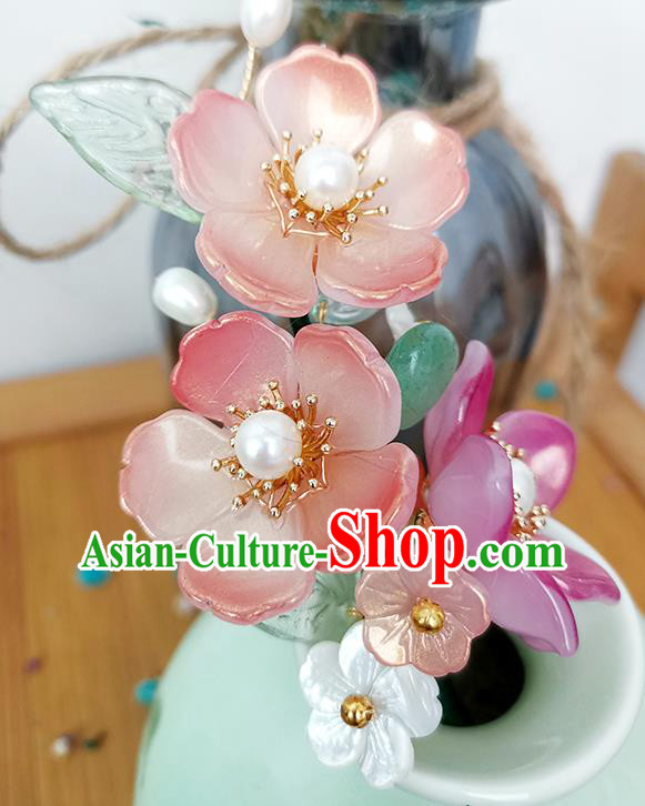 Chinese Ancient Palace Lady Pearls Hairpin Traditional Ming Dynasty Pink Begonia Hair Stick Chinese Ancient Palace Lady Pearls Hairpin Traditional Ming Dynasty Pink Begonia Hair Stick