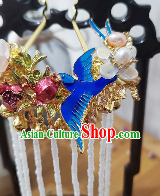 Chinese Ancient Young Lady Blueing Hairpin Traditional Ming Dynasty Beads Tassel Hair Stick Chinese Ancient Young Lady Blueing Hairpin Traditional Ming Dynasty Beads Tassel Hair Stick