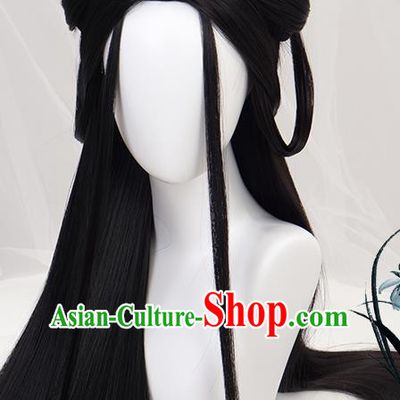 China Ancient Goddess Wigs Headgear Traditional Jin Dynasty Court Beauty Wig Sheath