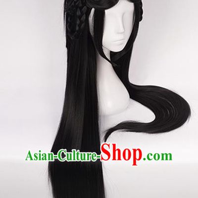 China Ancient Fairy Princess Wigs Headgear Traditional Tang Dynasty Swordswoman Wig Sheath