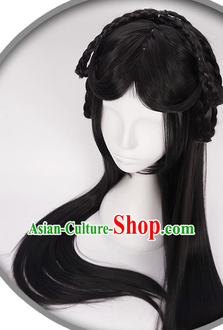 China Ancient Fairy Princess Wigs Headgear Traditional Tang Dynasty Swordswoman Wig Sheath China Ancient Fairy Princess Wigs Headgear Traditional Tang Dynasty Swordswoman Wig Sheath