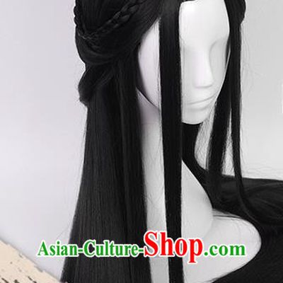 China Ancient Female Swordsman Wigs Headgear Traditional Jin Dynasty Palace Princess Wig Sheath