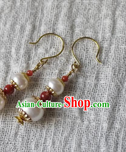 Chinese Ancient Court Pearls Gourd Ear Accessories Traditional Qing Dynasty Imperial Concubine Earrings Chinese Ancient Court Pearls Gourd Ear Accessories Traditional Qing Dynasty Imperial Concubine Earrings