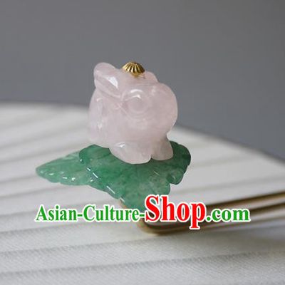 Chinese Ancient Princess Hairpin Hair Accessories Traditional Ming Dynasty Rose Quartz Rabbit Hair Stick