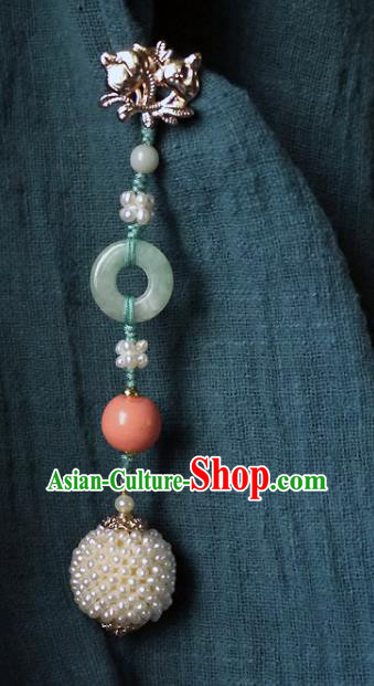 China Traditional Cheongsam Pearls Brooch Accessories Ancient Qing Dynasty Princess Jade Pendant China Traditional Cheongsam Pearls Brooch Accessories Ancient Qing Dynasty Princess Jade Pendant