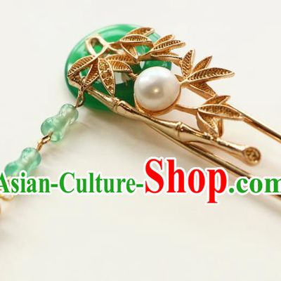 China Ancient Swordswoman Hairpin Traditional Hanfu Hair Accessories Ming Dynasty Golden Bamboo Hair Stick