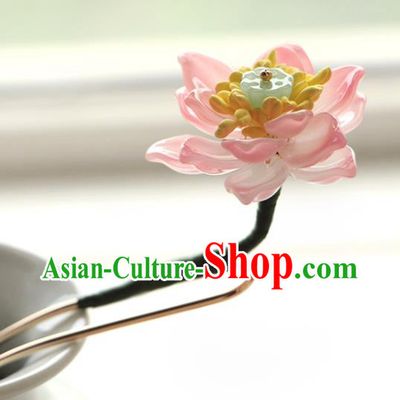 China Ancient Royal Princess Hairpin Traditional Hanfu Hair Accessories Song Dynasty Pink Lotus Hair Stick