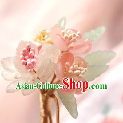 China Ancient Young Lady Hairpin Traditional Hanfu Hair Accessories Song Dynasty Pink Flowers Hair Stick