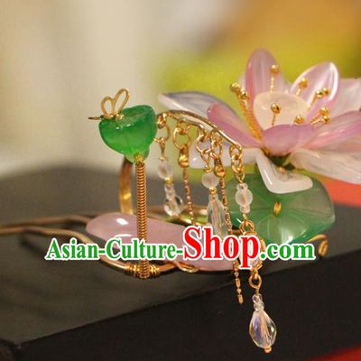 China Ancient Princess Hairpin Traditional Hanfu Hair Accessories Song Dynasty Jade Lotus Hair Stick