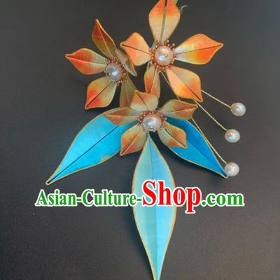 China Ancient Princess Silk Pentas Hairpin Traditional Hanfu Hair Accessories Song Dynasty Pearls Hair Stick