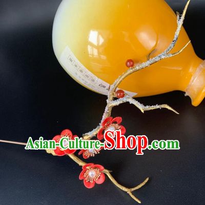 China Ancient Swordswoman Hairpin Traditional Hanfu Hair Accessories Ming Dynasty Red Plum Hair Stick