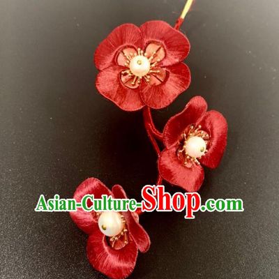 China Handmade Red Phalaenopsis Hairpin Traditional Hanfu Hair Accessories Ancient Song Dynasty Young Lady Pearls Hair Stick