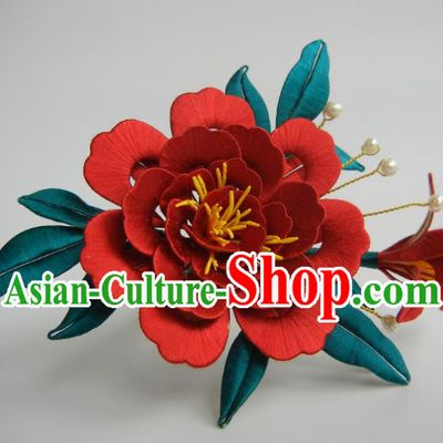 China Handmade Red Peony Hairpin Traditional Hanfu Hair Accessories Ancient Song Dynasty Court Lady Hair Comb