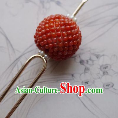 Chinese Ancient Court Woman Hairpin Hair Accessories Traditional Qing Dynasty Imperial Concubine Agate Beads Hair Stick