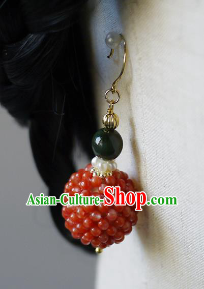 Chinese Ancient Court Agate Beads Ear Accessories Traditional Qing Dynasty Imperial Concubine Earrings Chinese Ancient Court Agate Beads Ear Accessories Traditional Qing Dynasty Imperial Concubine Earrings