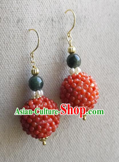 Chinese Ancient Court Agate Beads Ear Accessories Traditional Qing Dynasty Imperial Concubine Earrings Chinese Ancient Court Agate Beads Ear Accessories Traditional Qing Dynasty Imperial Concubine Earrings