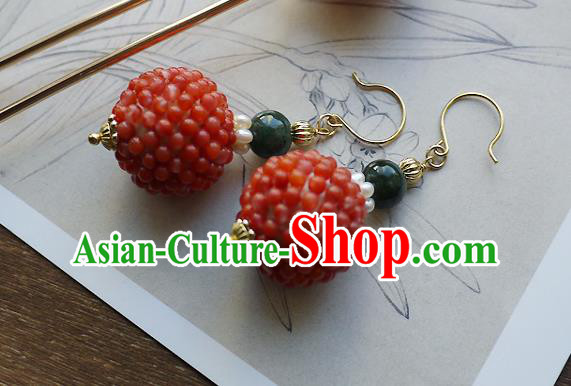 Chinese Ancient Court Agate Beads Ear Accessories Traditional Qing Dynasty Imperial Concubine Earrings Chinese Ancient Court Agate Beads Ear Accessories Traditional Qing Dynasty Imperial Concubine Earrings