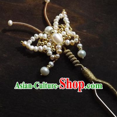 Chinese Ancient Princess Pearls Butterfly Hairpin Hair Accessories Traditional Qing Dynasty Imperial Concubine Hair Stick