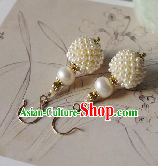 Chinese Ancient Imperial Concubine Ear Accessories Traditional Qing Dynasty Court Pearls Gourd Earrings Chinese Ancient Imperial Concubine Ear Accessories Traditional Qing Dynasty Court Pearls Gourd Earrings