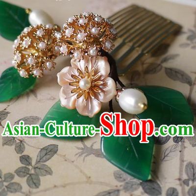 Chinese Ancient Princess Shell Flower Hairpin Hair Accessories Traditional Qing Dynasty Pearls Hair Comb