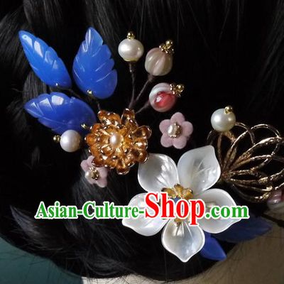 Chinese Ancient Court Woman Hairpin Traditional Song Dynasty Shell Flower Hair Comb