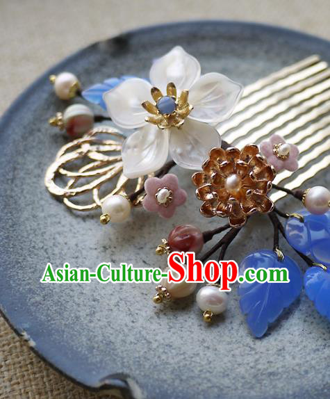 Chinese Ancient Court Woman Hairpin Traditional Song Dynasty Shell Flower Hair Comb Chinese Ancient Court Woman Hairpin Traditional Song Dynasty Shell Flower Hair Comb