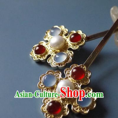 Chinese Ancient Queen Golden Hairpin Traditional Ming Dynasty Empress Gems Hair Stick