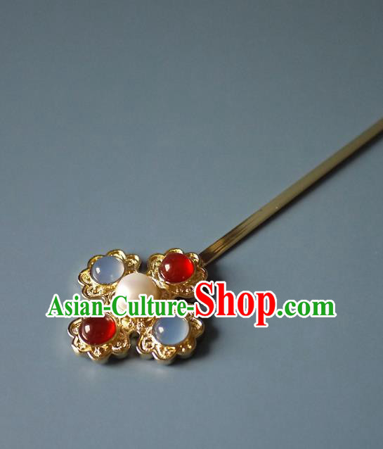 Chinese Ancient Queen Golden Hairpin Traditional Ming Dynasty Empress Gems Hair Stick Chinese Ancient Queen Golden Hairpin Traditional Ming Dynasty Empress Gems Hair Stick