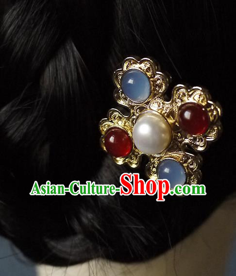 Chinese Ancient Queen Golden Hairpin Traditional Ming Dynasty Empress Gems Hair Stick Chinese Ancient Queen Golden Hairpin Traditional Ming Dynasty Empress Gems Hair Stick