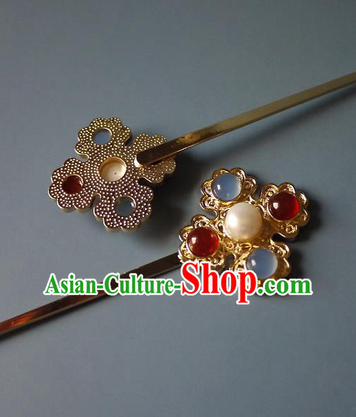 Chinese Ancient Queen Golden Hairpin Traditional Ming Dynasty Empress Gems Hair Stick Chinese Ancient Queen Golden Hairpin Traditional Ming Dynasty Empress Gems Hair Stick
