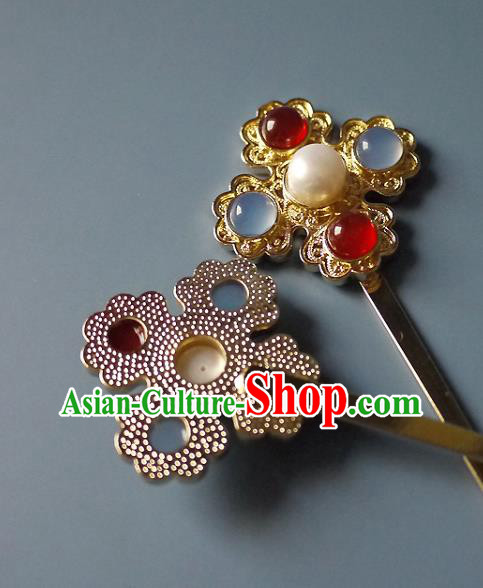 Chinese Ancient Queen Golden Hairpin Traditional Ming Dynasty Empress Gems Hair Stick Chinese Ancient Queen Golden Hairpin Traditional Ming Dynasty Empress Gems Hair Stick