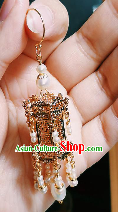 Chinese Ancient Empress Ear Accessories Traditional Ming Dynasty Golden Palace Lantern Earrings Chinese Ancient Empress Ear Accessories Traditional Ming Dynasty Golden Palace Lantern Earrings