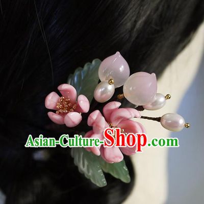 Chinese Ancient Princess Peach Hairpin Traditional Ming Dynasty Pink Chrysanthemum Hair Stick