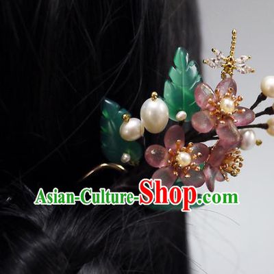 Chinese Ancient Court Lady Pearls Hairpin Traditional Ming Dynasty Princess Plum Blossom Hair Stick