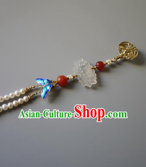 China Traditional Cheongsam Jade Lotus Accessories Ancient Qing Dynasty Pearls Tassel Brooch Pendant China Traditional Cheongsam Jade Lotus Accessories Ancient Qing Dynasty Pearls Tassel Brooch Pendant